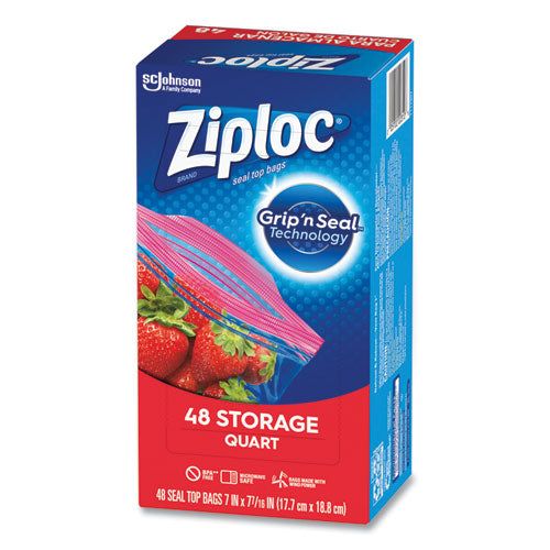Image of Ziploc® 351317 Double Zipper Storage Bags, Triple System Seal, Quart, 9.63" x 8.5", Clear, 9/Carton