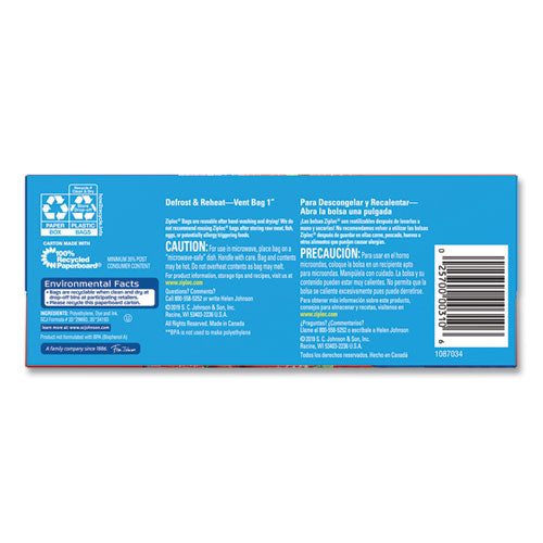 Image of Ziploc® 351317 Double Zipper Storage Bags, Triple System Seal, Quart, 9.63" x 8.5", Clear, 9/Carton