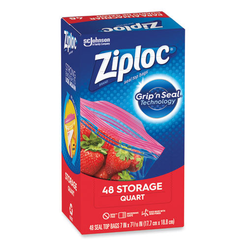 Image of Ziploc® 351317 Double Zipper Storage Bags, Triple System Seal, Quart, 9.63" x 8.5", Clear, 9/Carton