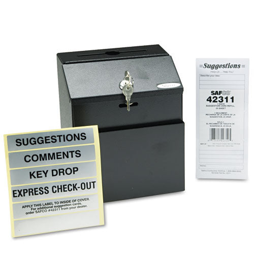 Image of Safco® 4232BL Steel Suggestion/key Drop Box With Locking Top, 7 X 6 X 8.5, Black Powder Coat Finish