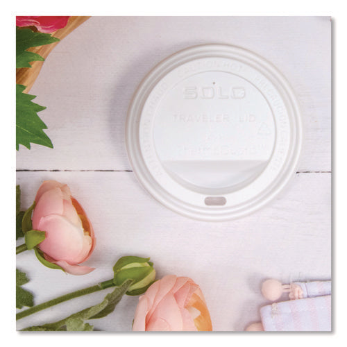 Image of SOLO® TL1224TG Traveler Sip Through Lids for ThermoGuard Hot Cups, Fits 12 oz to 24 oz Hot Cups, Plastic, White, 1,200/Carton