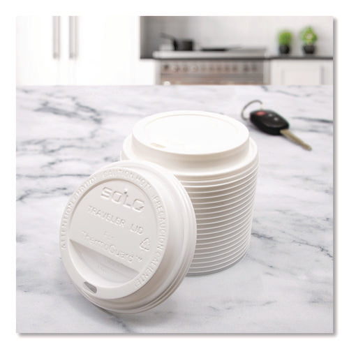 Image of SOLO® TL1224TG Traveler Sip Through Lids for ThermoGuard Hot Cups, Fits 12 oz to 24 oz Hot Cups, Plastic, White, 1,200/Carton