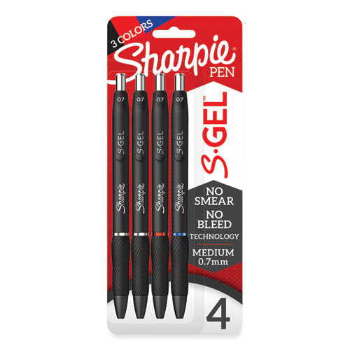 Image of Sharpie® S-Gel 2096174 S-Gel High-Performance Gel Pen, Retractable, Medium 0.7 Mm, Assorted Ink Colors, Black Barrel, 4/pack