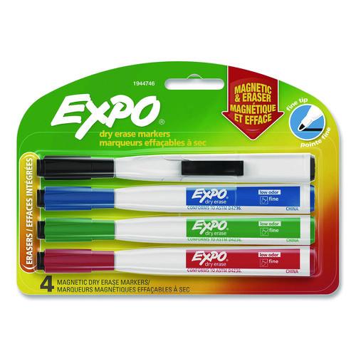 Image of EXPO® 1944746 Magnetic Dry Erase Marker, Fine Bullet Tip, Assorted Colors, 4/Pack
