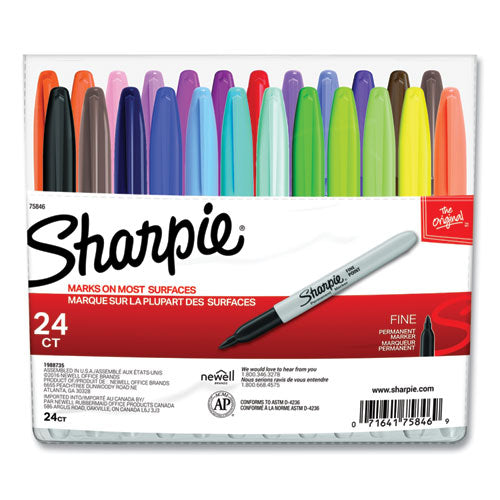 Image of Sharpie® 75846 Fine Tip Permanent Marker, Fine Bullet Tip, Assorted Colors, 24/set