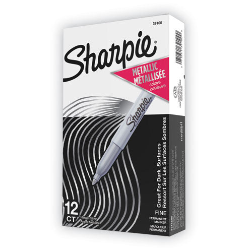 Image of Sharpie® 39100 Metallic Fine Point Permanent Markers, Fine Bullet Tip, Metallic Silver, Dozen