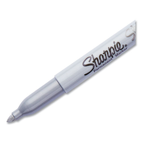 Image of Sharpie® 39100 Metallic Fine Point Permanent Markers, Fine Bullet Tip, Metallic Silver, Dozen