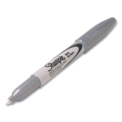 Image of Sharpie® 39100 Metallic Fine Point Permanent Markers, Fine Bullet Tip, Metallic Silver, Dozen