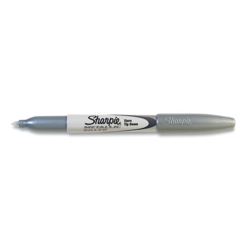 Image of Sharpie® 39100 Metallic Fine Point Permanent Markers, Fine Bullet Tip, Metallic Silver, Dozen