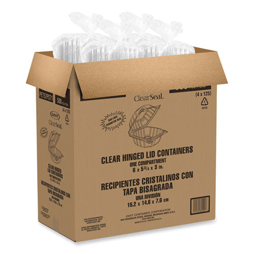 Image of DartÂ® ClearSeal Hinged-Lid Plastic Containers, 5.86 x 3.11, Clear, Plastic, 500/Carton