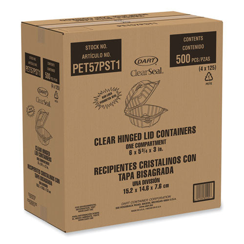 Image of DartÂ® ClearSeal Hinged-Lid Plastic Containers, 5.86 x 3.11, Clear, Plastic, 500/Carton