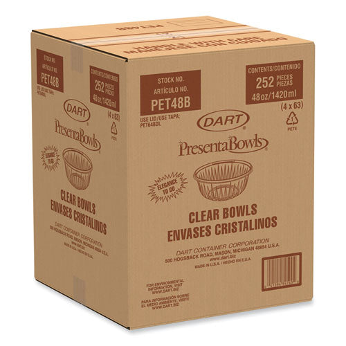 Image of Dart® PET48B PresentaBowls Clear Bowls, 48 oz, Plastic, 63/Bag,  252/Carton