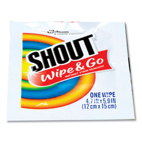 Image of Shout® 686661 Wipe and Go Instant Stain Remover, 4.7 x 5.9, Unscented, White, 80 Packets/Carton