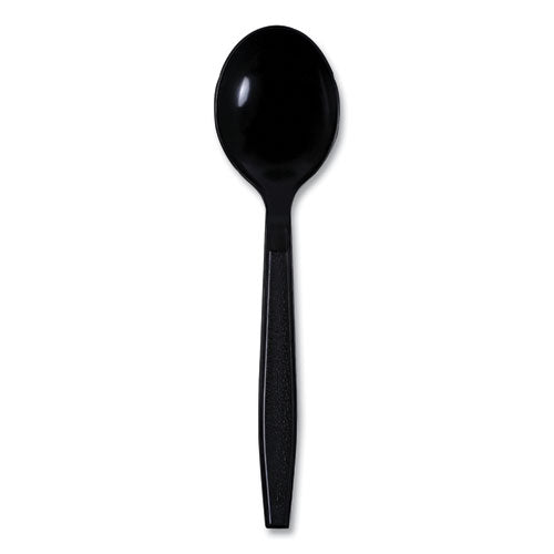 Image of Boardwalk® BWKSSHWPPBIW Heavyweight Wrapped Polypropylene Cutlery, Soup Spoon, Plastic, Black, 1,000/Carton