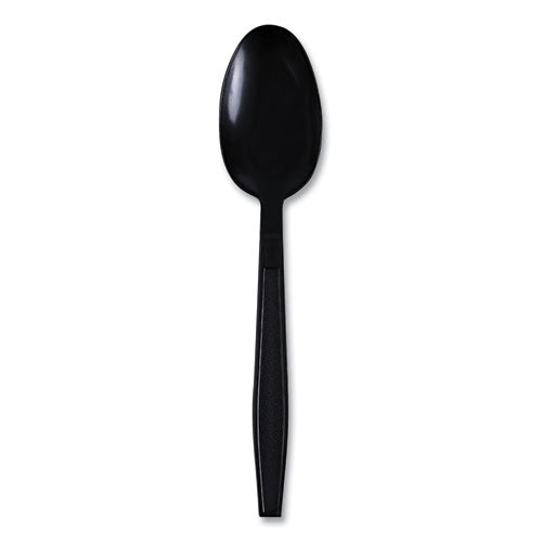 Image of Boardwalk® BWKTSHWPPBIW Heavyweight Wrapped Polypropylene Cutlery, Spoon, Plastic, Black, 1,000/Carton