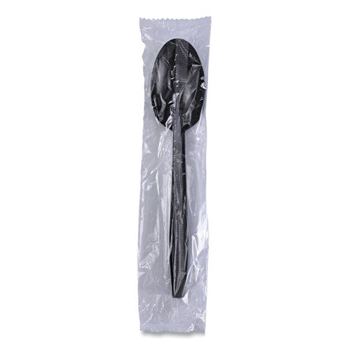 Image of Boardwalk® BWKTSHWPPBIW Heavyweight Wrapped Polypropylene Cutlery, Spoon, Plastic, Black, 1,000/Carton