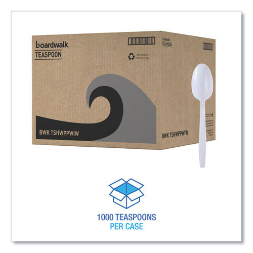 Image of BoardwalkÂ® Heavyweight Wrapped Polypropylene Cutlery, Spoon, Plastic, White, 1,000/Carton