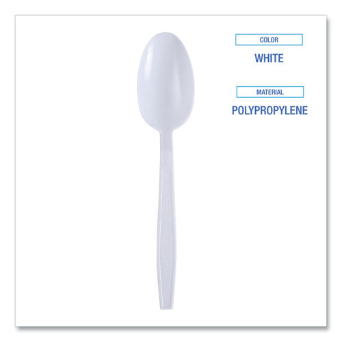 Image of BoardwalkÂ® Heavyweight Wrapped Polypropylene Cutlery, Spoon, Plastic, White, 1,000/Carton