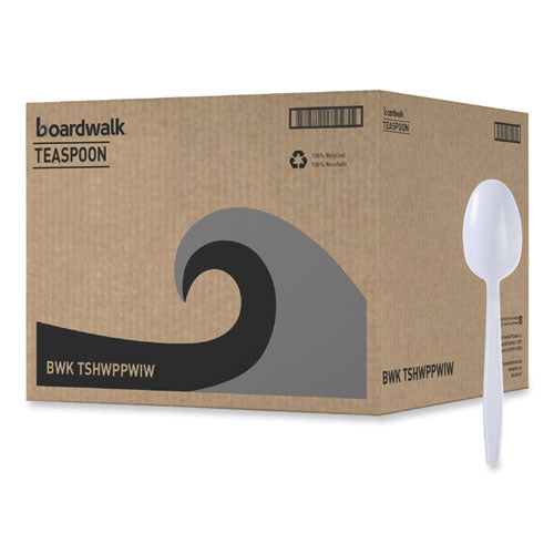 Image of BoardwalkÂ® Heavyweight Wrapped Polypropylene Cutlery, Spoon, Plastic, White, 1,000/Carton
