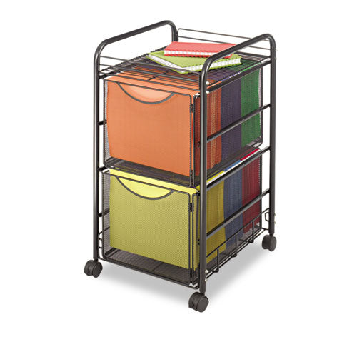 Image of Safco® 5212BL Onyx Mesh Mobile Double File, Metal, 1 Shelf, 2 Drawers, 15.75" x 17" x 27", Black