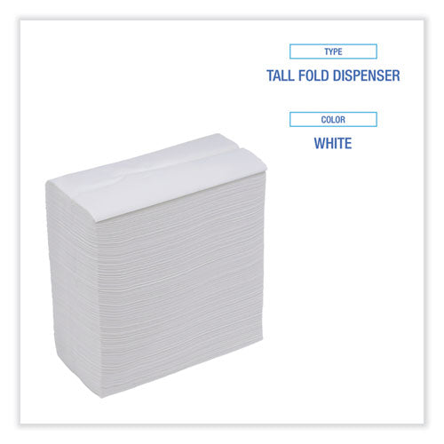 Image of Boardwalk® BWK8302 Tall Fold Dispenser Napkin, 12 x 7, White, 500/Pack, 20 Packs/Carton