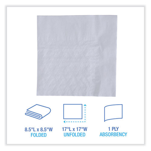 Image of Boardwalk® BWK8307 Dinner Napkin, 1-Ply, 17 x 17, White, 250/Pack, 12 Packs/Carton