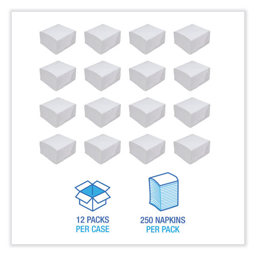 Image of Boardwalk® BWK8307 Dinner Napkin, 1-Ply, 17 x 17, White, 250/Pack, 12 Packs/Carton