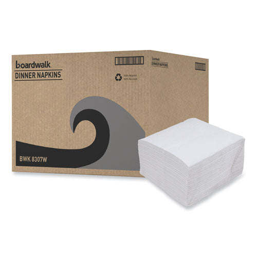 Image of Boardwalk® BWK8307 Dinner Napkin, 1-Ply, 17 x 17, White, 250/Pack, 12 Packs/Carton