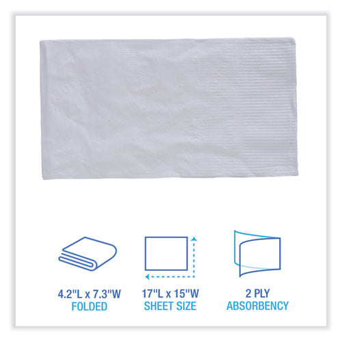 Image of Boardwalk® BWK8308 Dinner Napkin, 2-Ply, 17 x 15, White, 100/Pack, 30 Packs/Carton