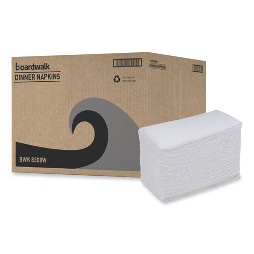Image of Boardwalk® BWK8308 Dinner Napkin, 2-Ply, 17 x 15, White, 100/Pack, 30 Packs/Carton
