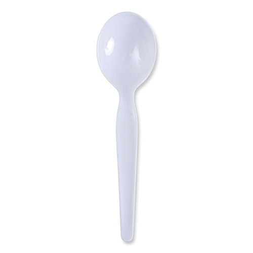 Image of Boardwalk® BWKSOUPHWPSWH Heavyweight Polystyrene Cutlery, Soup Spoon, Plastic, White, 1,000/Carton