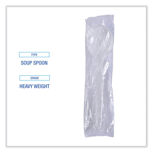 Image of Boardwalk® BWKSOUPHWPSWH Heavyweight Polystyrene Cutlery, Soup Spoon, Plastic, White, 1,000/Carton