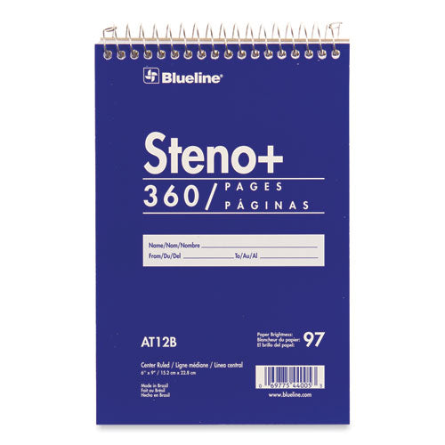 Image of Blueline® AT12B High-Capacity Steno Pad, Blue Cover, Medium/College Rule, (180) White 6 x 9 Sheets