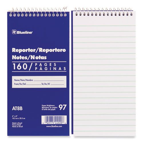 Image of Blueline® AT8B Reporters Note Pad, Blue Cover, Medium/College Rule, (80) White 4 x 8 Sheets