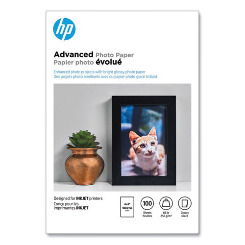 Image of HP Q6638A Advanced Photo Paper, 10.5 Mil, 4 X 6, Glossy White, 100/pack