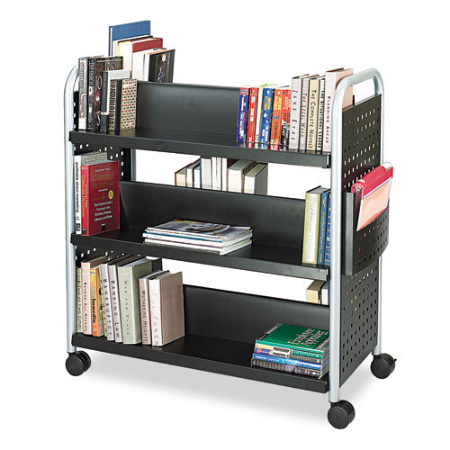 Image of Safco® 5335BL Scoot Double-Sided Book Cart, Metal, 6 Shelves, 1 Bin, 41.25" x 17.75" x 41.25", Black