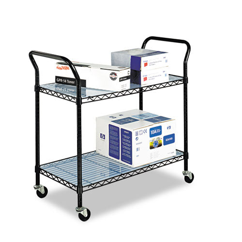 Image of Safco® 5337BL Wire Utility Cart, Metal, 2 Shelves, 400 lb Capacity, 43.75" x 19.25" x 40.5", Black