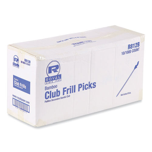 Image of AmerCareRoyal® R812B Cellophane-Frill Wood Picks, 4", Bamboo, Assorted Colors, 10,000/Carton