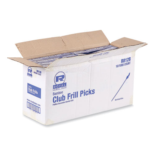 Image of AmerCareRoyal® R812B Cellophane-Frill Wood Picks, 4", Bamboo, Assorted Colors, 10,000/Carton