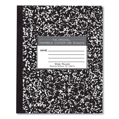 Image of Roaring Spring® 77332 Marble Cover Composition Book, Wide/Legal Rule, Black Marble Cover, (36) 8.5 x 7 Sheets