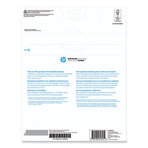 Image of HP Q7853A Advanced Photo Paper, 10.5 Mil, 8.5 X 11, Glossy White, 50/pack