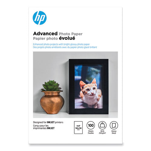 Image of HP Q6638A Advanced Photo Paper, 10.5 Mil, 4 X 6, Glossy White, 100/pack