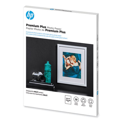 Image of HP CR664A Premium Plus Photo Paper, 11.5 Mil, 8.5 X 11, Glossy White, 50/pack