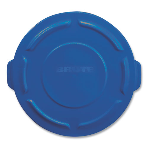 Image of Rubbermaid® Commercial FG263100BLUE BRUTE Self-Draining Flat Top Lids for 32 gal Round BRUTE Containers, 22.25" Diameter, Blue