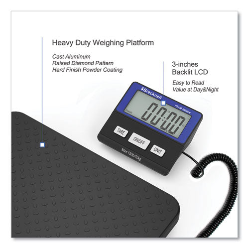 Image of Brecknell PS150SL PS150 Slimline Portable Bench Scale, 150 lbs/70 kg Capacity, 11.8 x 11.8 x 1.34 Platform, Black