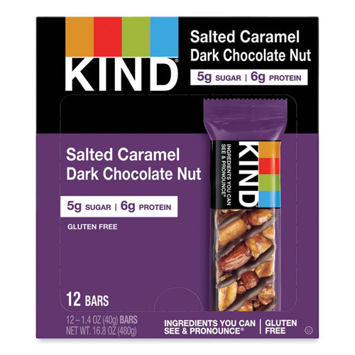 Image of KIND 26961 Nuts and Spices Bar, Salted Caramel and Dark Chocolate Nut, 1.4 oz Bar, 12/Pack