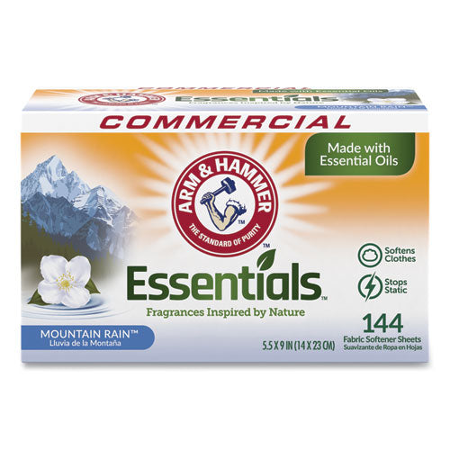 Image of Arm & Hammer 33200-00102 Essentials Dryer Sheets, Mountain Rain Scent, 144 Sheets/Box