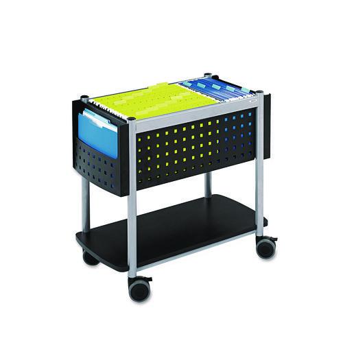 Image of Safco® 5373BL Scoot Open Top Mobile File Cart, Metal, 1 Shelf, 3 Bins, 28" x 14.75" x 26", Black/Silver