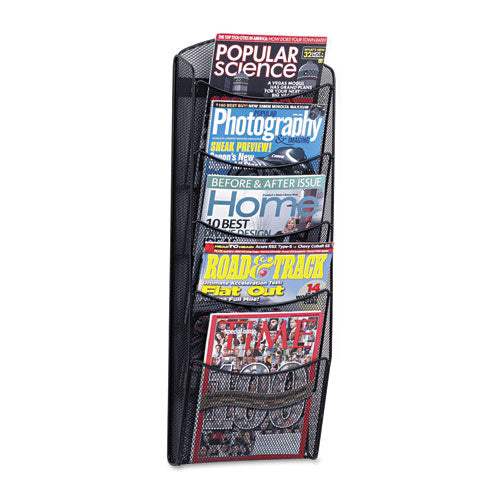 Image of Safco® 5578BL Onyx Mesh Literature Rack, Five Compartments, 10.25w X 3.5d X 28.33h, Black