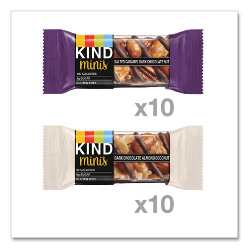 Image of KIND 27970 Minis, Salted Caramel And Dark Chocolate Nut/dark Chocolate Almond And Coconut, 0.7 Oz, 20/pack